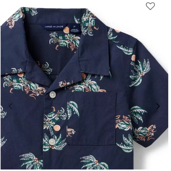 Janie and Jack Island Palm Poplin Canana Button Down Short Sleeve Shirt - Picture 3 of 8